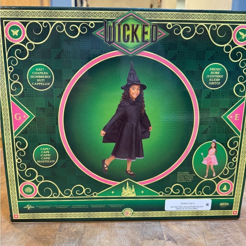 Wicked Witch Costume Kids Sz 4-6 Black Hat Black Cape Black Dress Halloween NEW